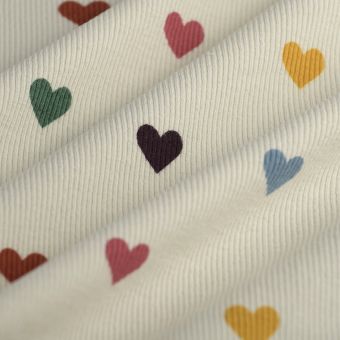 Tissu côte 2x2 coeur multicolore