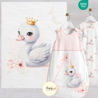 Panneau 100% Coton pour Couverture et Gigoteuse Bébé Animaux Cygne Rose