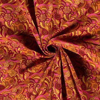 Tissu burlington flower power rose orange