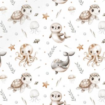Tissu Impermeable Ocean Animaux Mignons , coupon 1m x laize (155cm)