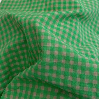 Tissu Seersucker Vichy Vert Fluo Carreau 8mm 100% Coton