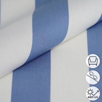 Tissu toile acrylique déperlant anti uv bayadère bleu