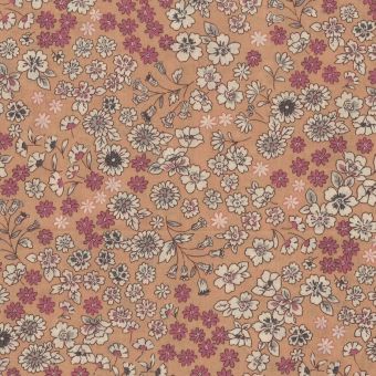 Tissu voile coton pêche imprimé fleurs sauvages écrues - Frou Frou