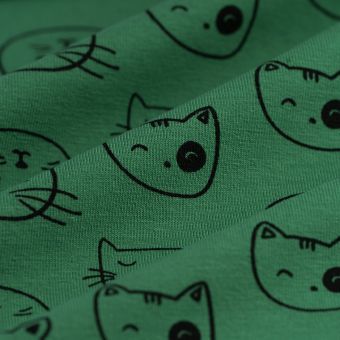 Tissu molleton chat vert