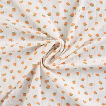 Maille tricot coton ajourée imprimée orange écrue