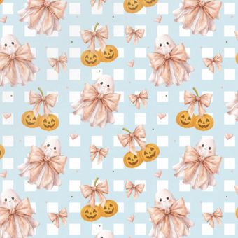 Tissu Jersey côtelé Halloween Vichy Bleu, coupon 1m x laize (100cm)