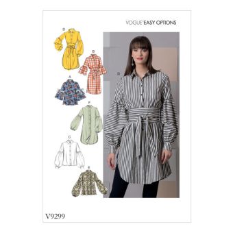 Patron Vogue 9299E5 chemisiers femme manches bouffantes - 2 longueurs - du 42 au 50