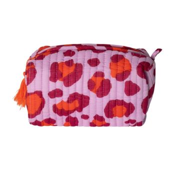 Trousse matelassée léopard rose - 10x22x10cm