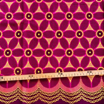 Tissu Wax pailleté rose fuchsia imprimé Fleur de Vie - 50x120cm