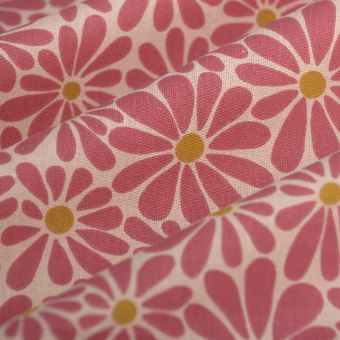 Tissu cretonne marguerite rose