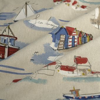 Tissu coton épais bachette effet lin motifs phares marins