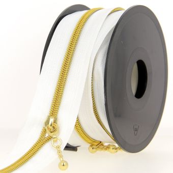 Fermeture à glissière au mètre blanc et doré + curseur