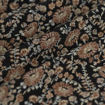 Tissu popeline viscose floral noir brillant