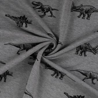 Tissu french terry imprimé dino dessiné gris chiné