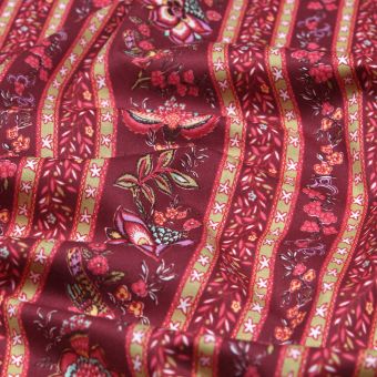 Toile provence imprimée rayure fleuri cassis