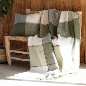 Plaid carreaux beija kaki 130 x 180 cm