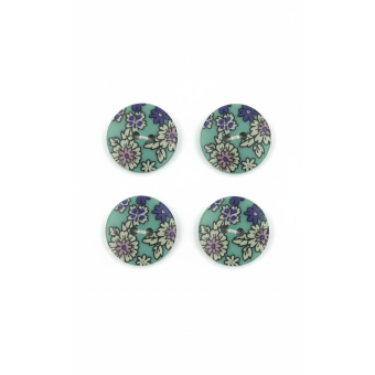 Lot de 4 boutons marguerites 18 mm vert d'eau et bleu marine