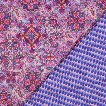 Tissu matelassé coton recto verso block print bleu - Poppy Fabrics