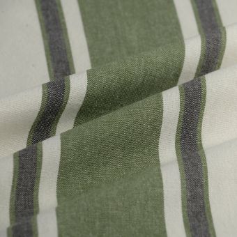 Tissu torchon tissé teint rayures kaki blanc 