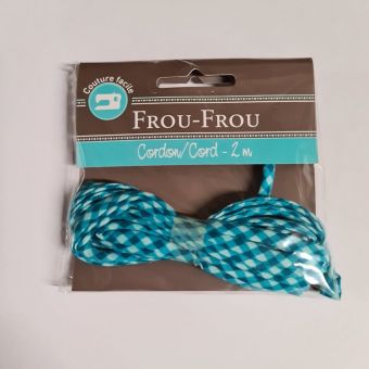 Cordon spaghetti 7 mm x 2 m vichy bleu turquoise