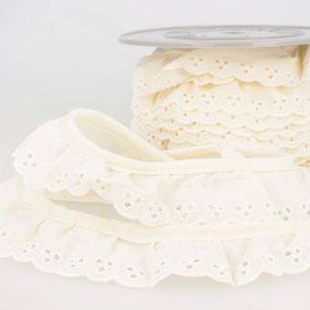Ruban broderie anglaise froncée 34mm écru