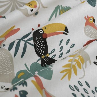 Tissu coton blanc singes Papaya