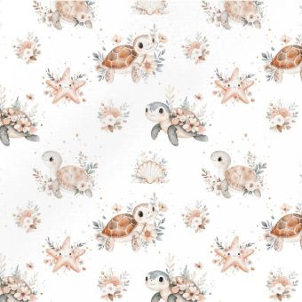 Tissu Coton Ocean Boho Tortue, coupon 1m x laize (155cm)
