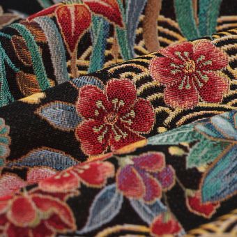 Tissu jacquard Japonais paons et  fleurs