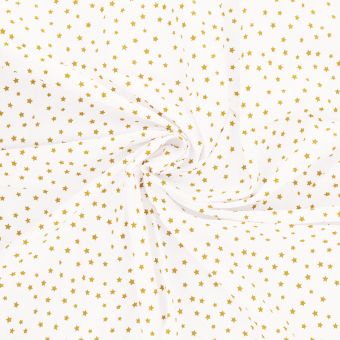 Tissu popeline coton blanc jaune mini étoiles