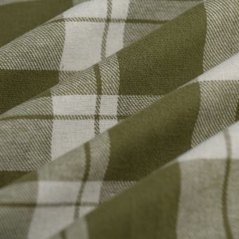 Tissu twill brossé carreaux kaki