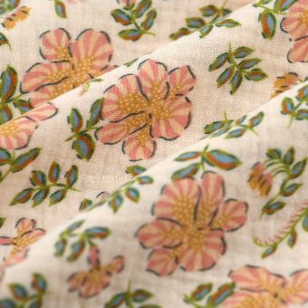 Tissu double gaze grande Indienne rose vert
