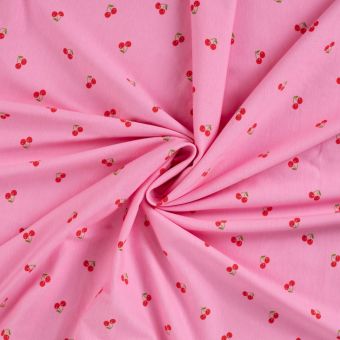 Maille jersey coton imprimée petite cerise rouge rose