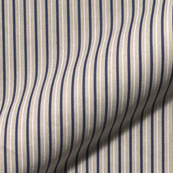 Tissu bachette linenlook beige fines rayures bleu et blanches