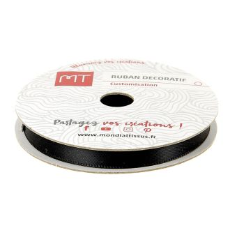 Bobine ruban satin noir 6m X 6mm 