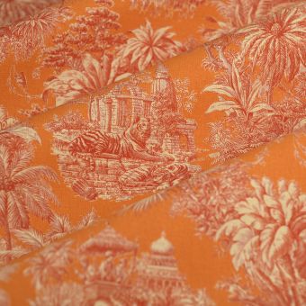 Tissu cretonne Maharadjah orange rouge 