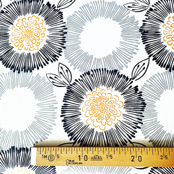 Tissu coton enduit déperlant Leotie Navy floral