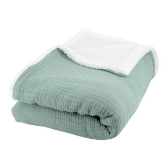 Plaid sherpa et gaze de coton - 130 x 170 cm