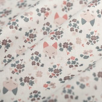Tissu cretonne goupil rose bleu 
