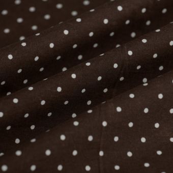Tissu popeline coton pois écru marron