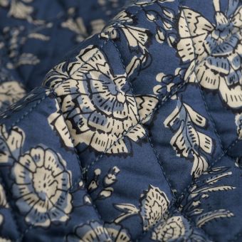Tissu matelassé Indien bleu 2 imprimés