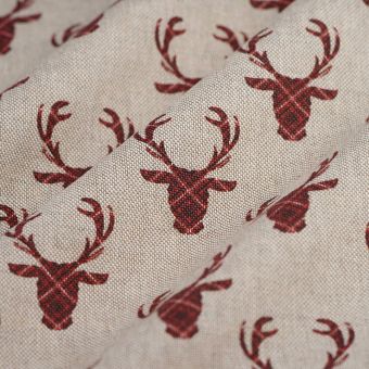 Tissu de Noël  bachette linen look Renne tartan rouge