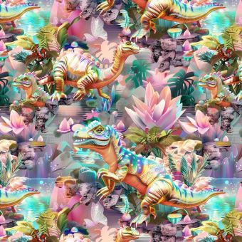 Tissu Softshell Dinosaure 3d Succulent, coupon 1m x laize (145cm)