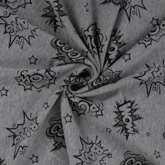 Tissu french terry imprimé cartoon gris chiné