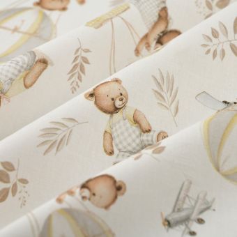 Tissu cretonne dig ours coordonné beige