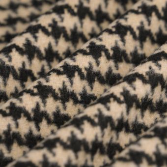 Tissu lainage polyester pied de poule beige noir