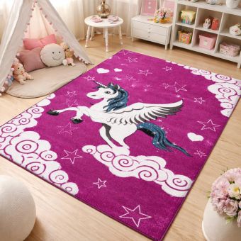 Tapis enfant tissé LYN8 LICORNE A, fuchsia