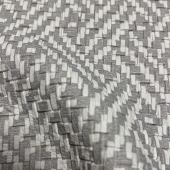 Tissu simili outdoor effet paille tressée gris clair blanc