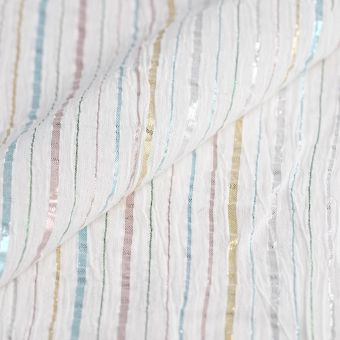 Tissu Seersucker rayures multicolores lurex