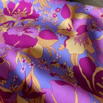 Tissu twill de viscose Bibiche fleuri rose et violet - My Dress Made