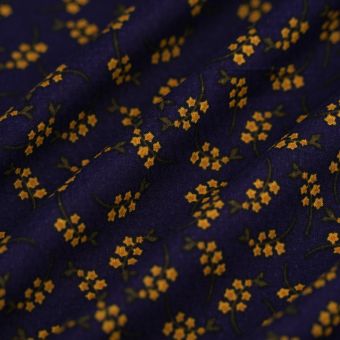 Tissu voile viscose texturé branche fleur jaune bleu